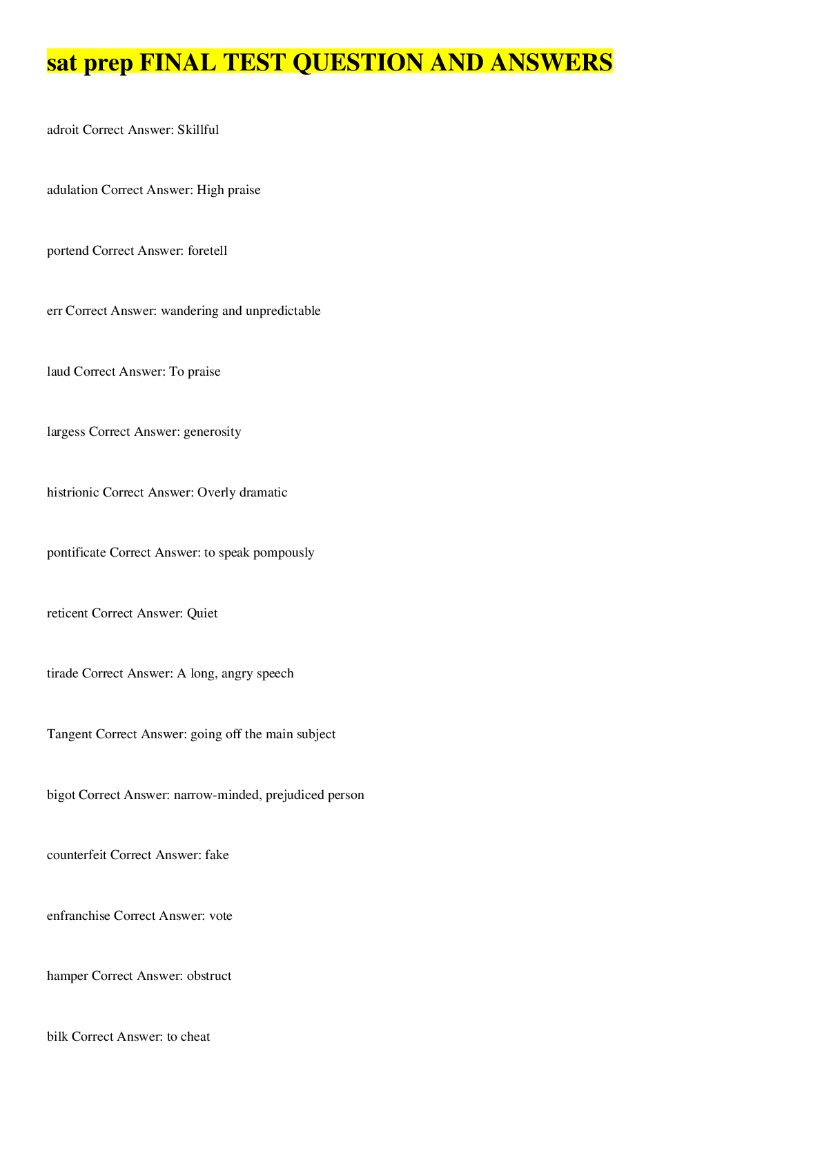 Preview image of Sat prep FINAL TEST QUESTION AND ANSWERS(100 CORRECT) document